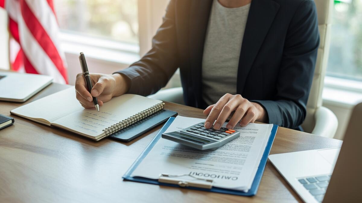 Person calculating U.S. citizenship application costs with N-400 paperwork